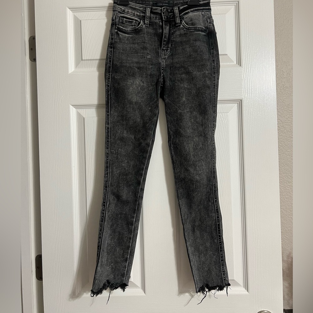 Flying Monkey Black Acid Wash Raw Hem Jeans